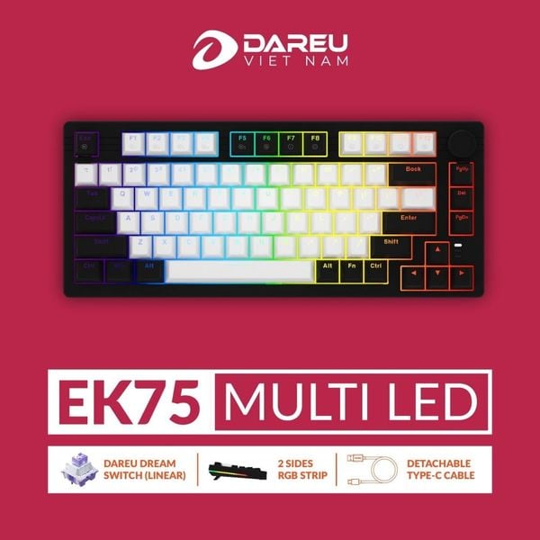 Bàn phím cơ DareU EK75 (2 sides RGB strip, DareU DREAM sw, Type-C )