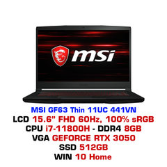 Laptop Gaming MSI GF63 Thin 11UC-1228VN i7-11800H | 8GB Ram | 512GB | RTX3050 Max Q | 15.6 inch FHD 144HZ | Win 11