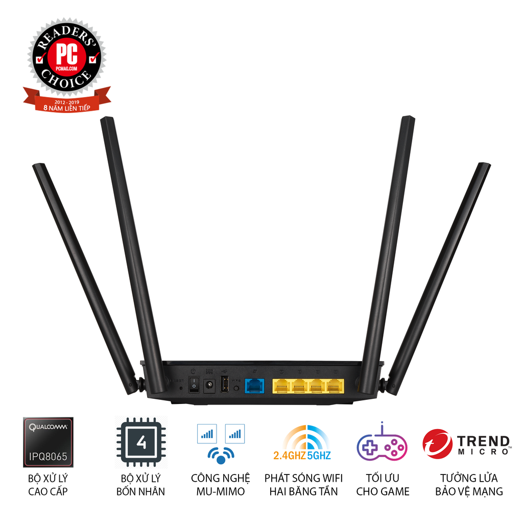 Bộ định tuyến WiFi 5 ASUS RT-AC1500UHP Chuẩn AC1500 (Xuyên tường)