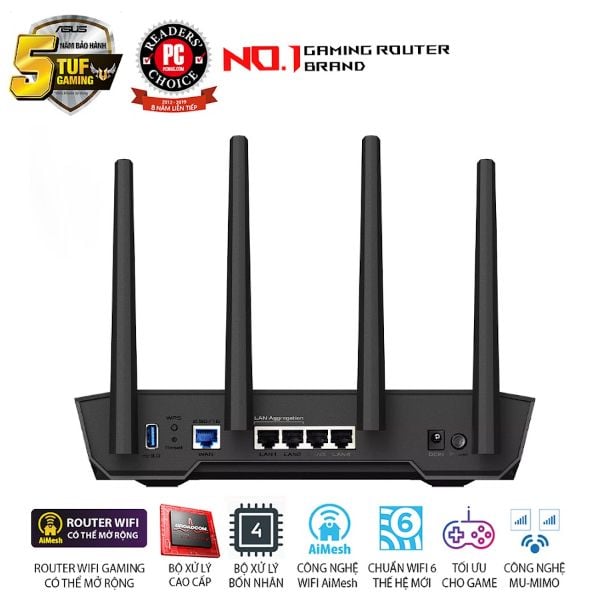 Bộ phát wifi 6 Asus TUF Gaming AX4200 (Chuẩn AX/ AX4200Mbps/ 4 Ăng-ten ngoài/ Wifi Mesh/ Dưới 80 User)