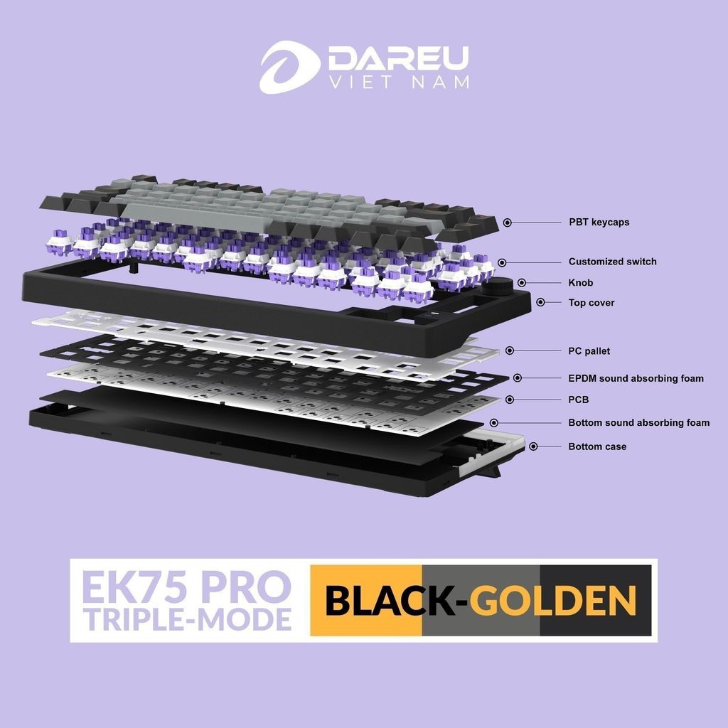 Bàn phím cơ DAREU EK75 PRO Black  Golden Firefly Switch