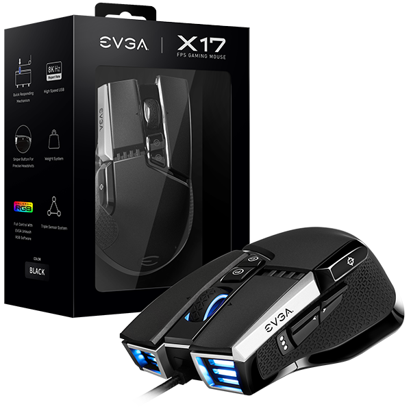 EVGA X17 Gaming Mouse – Wired – Black – Customizable – 16,000 DPI – 5 Profiles – 10 Buttons – Ergonomic