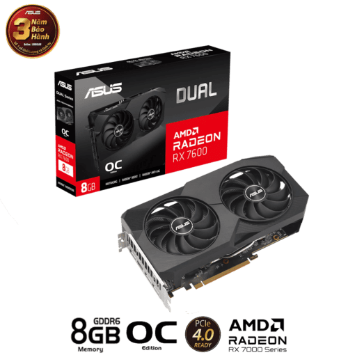 VGA ASUS DUAL Radeon RX 7600 V2 OC 8GB GDDR6 ( DUAL-RX7600-O8G-V2 )
