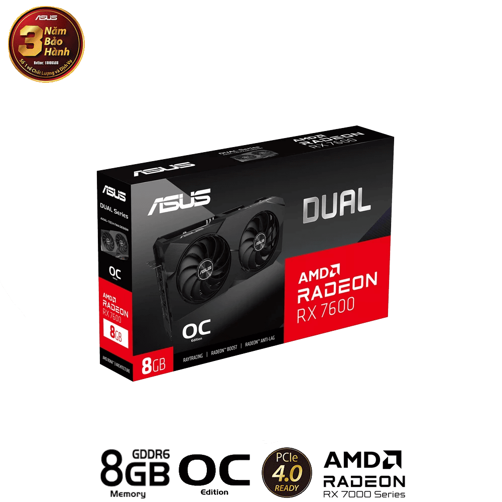 VGA ASUS DUAL Radeon RX 7600 V2 OC 8GB GDDR6 ( DUAL-RX7600-O8G-V2 )