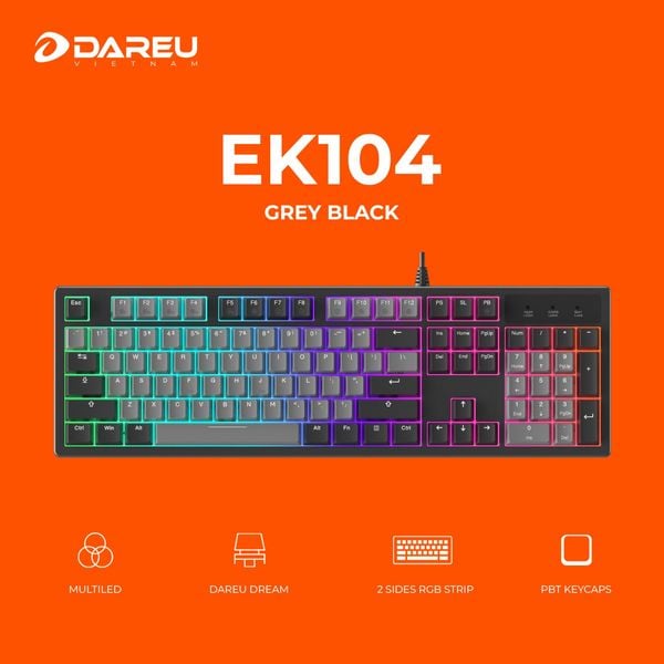 Bàn phím cơ Gaming DAREU EK104 GREY x BLACK( Led viền, Multi-Led, PBT Double Shot OEM profile) DareU DREAM (Linear)