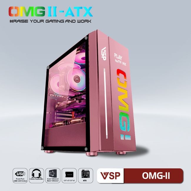 Case VSP LED Gaming OMG-II ATX - Pink