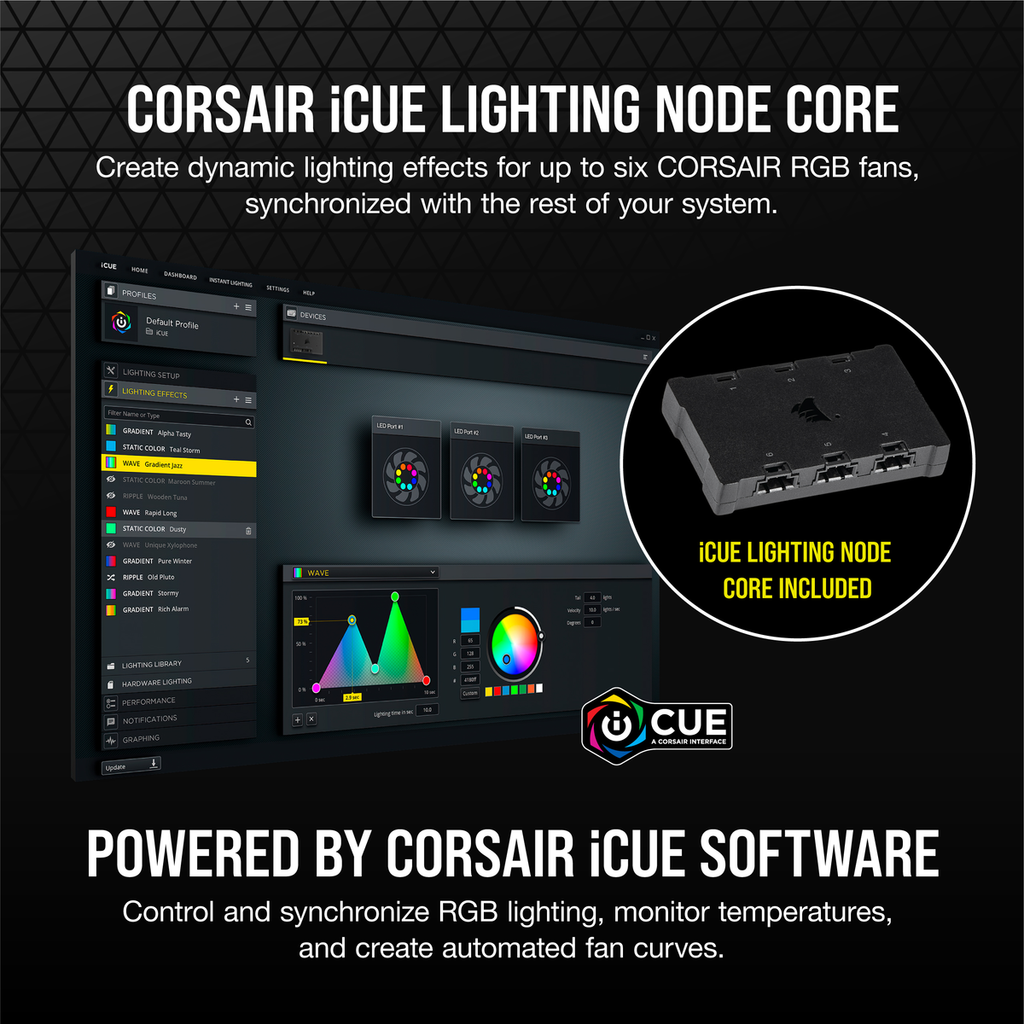 Fan Corsair iCUE SP120 RGB ELITE 120mm — Triple Pack with Lighting Node CORE