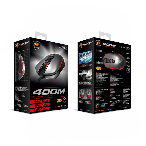 Cougar 400M Grey/Red RGB Led – Avago A3090 Optical Gaming Mouse