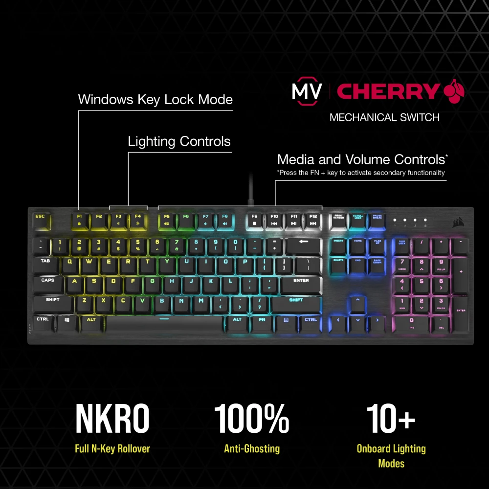 Bàn Phím Cơ Corsair K60 Pro RGB Low Profile Cherry MX Viola