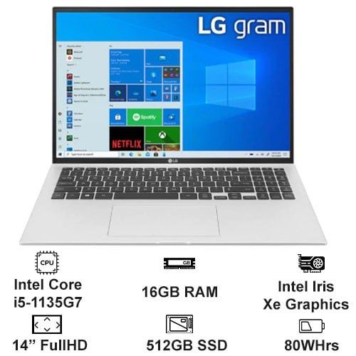 Laptop LG Gram 2021 14ZD90P-G.AX56A5 (Core i5-1135G7 | 16GB | 512GB | Intel Iris Xe | 14.0 inch WUXGA | FreeDos | Bạc)