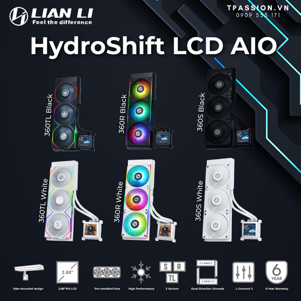 Lian Li HydroShift LCD 360TL AIO Liquid CPU Cooler , 3 x TL fans, 2.88 inch IPS 480×480 res LCD Screen