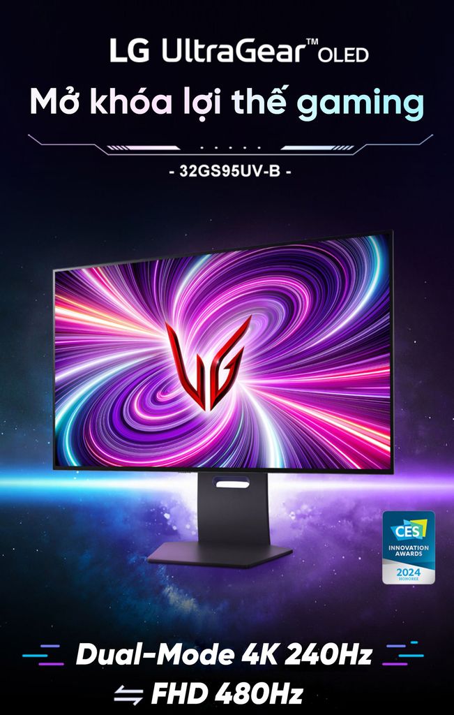 Màn hình LG 32in 32GS95UV-B OLED 4K Dual-Mode 240Hz/480Hz chuyên game