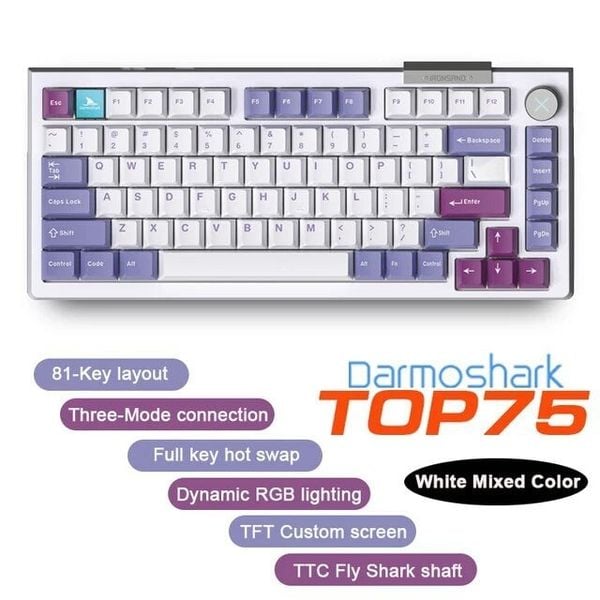 Bàn phím Darmoshark TOP 75 Tri-mode RGB White