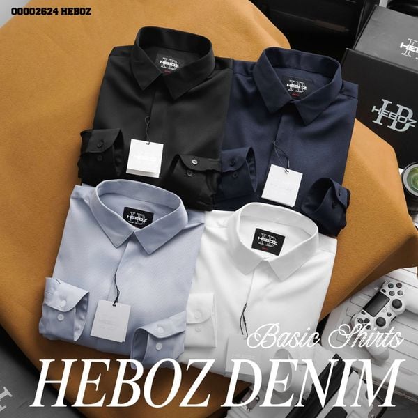  Áo sơ mi nam Heboz gân chéo giấu cúc 4M - 00002624 
