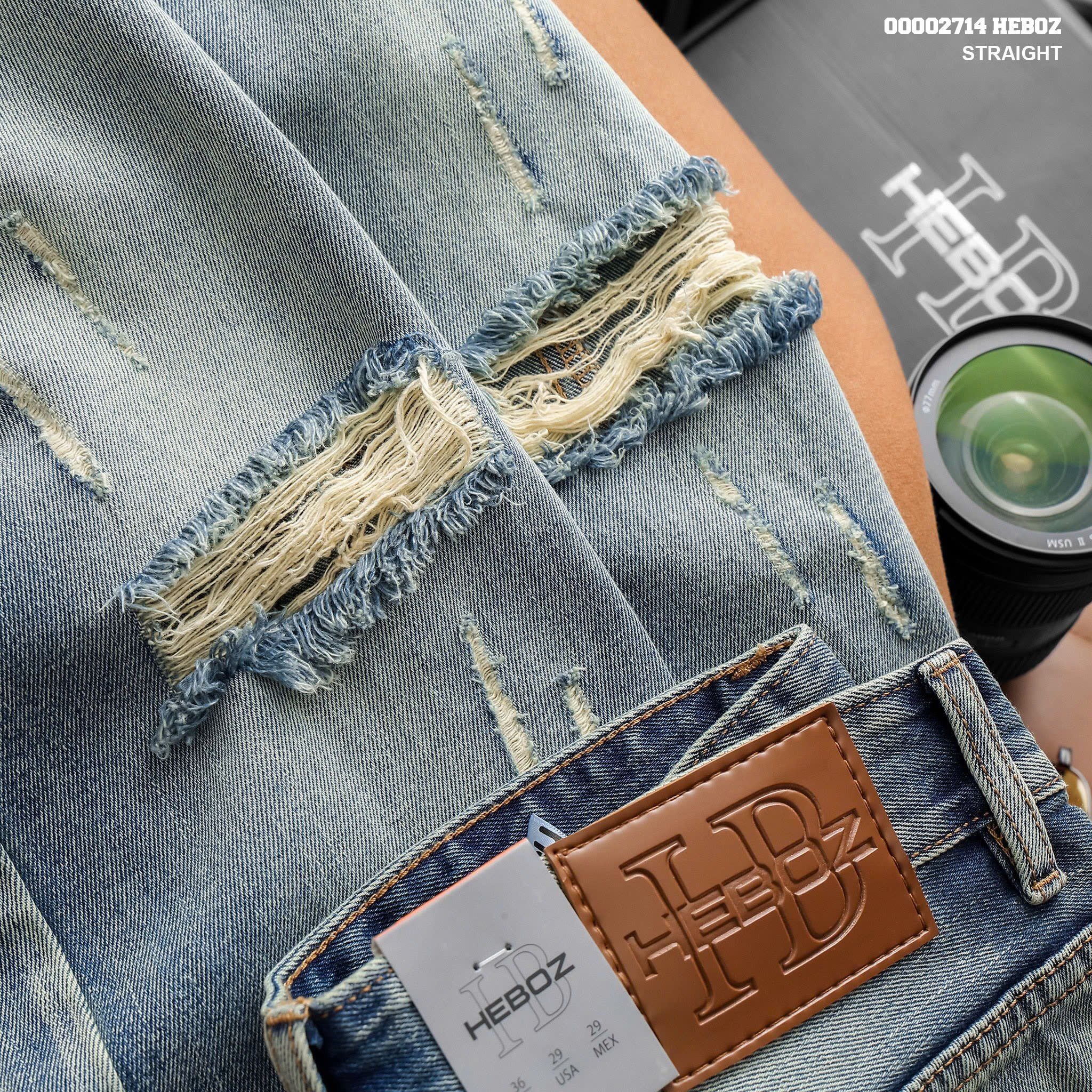  Quần jean nam Heboz dáng suông rách D028 - 00002714 