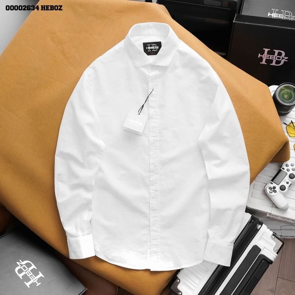  Áo sơ mi nam Heboz trắng linen cotton - 00002634 