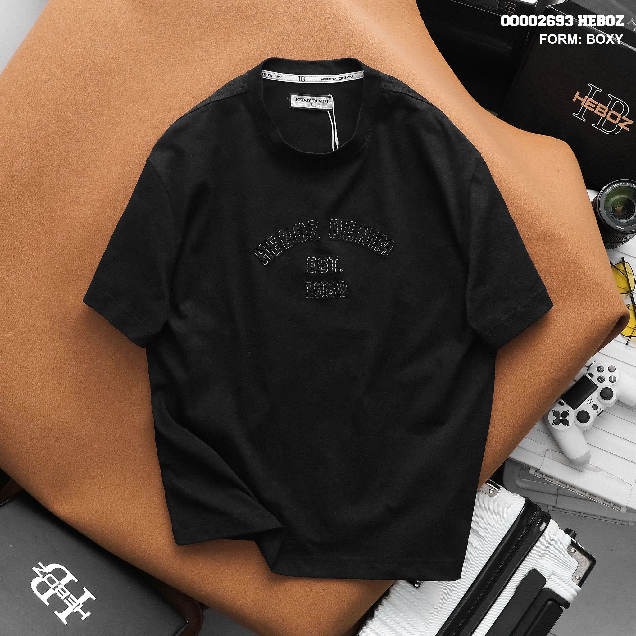  Áo thun nam Heboz wash chữ khối 3M - 00002693 