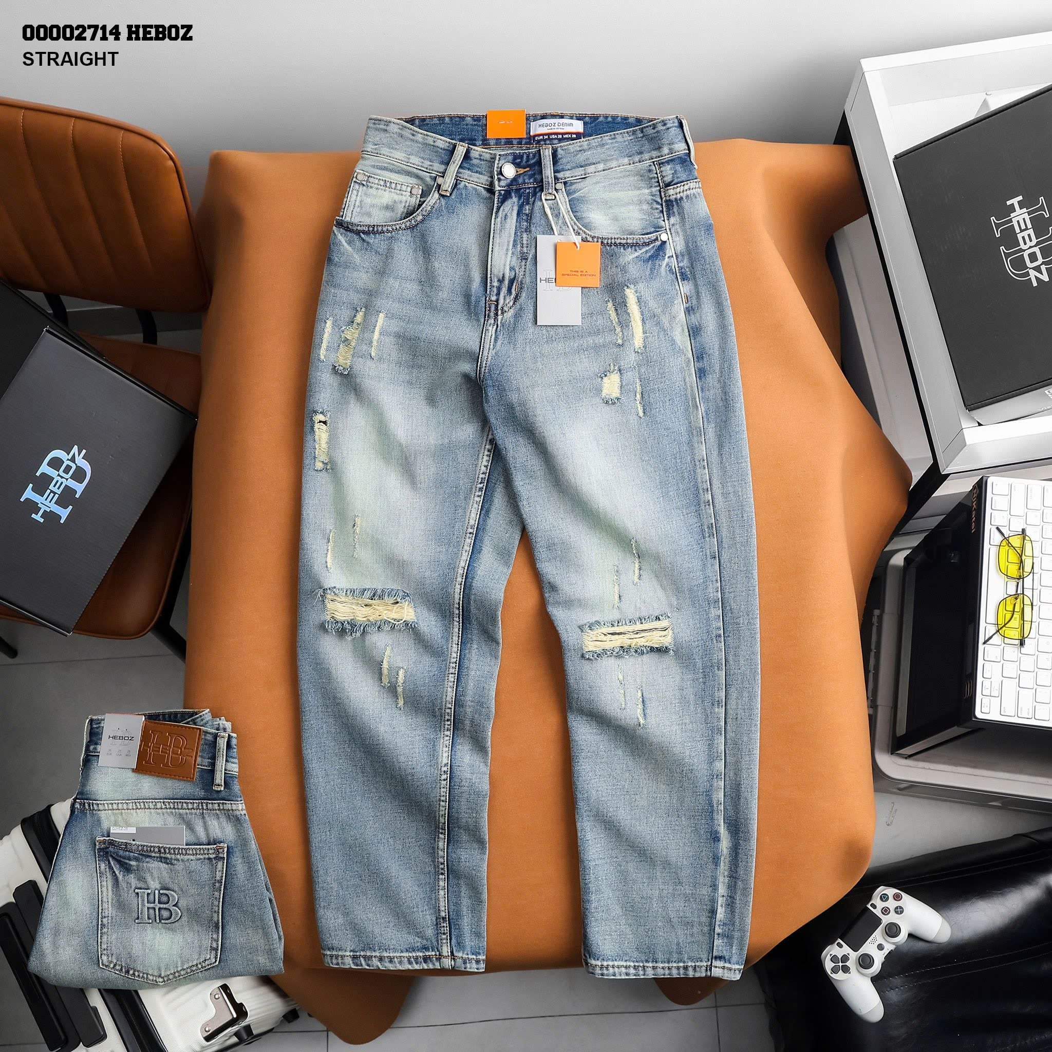  Quần jean nam Heboz dáng suông rách D028 - 00002714 
