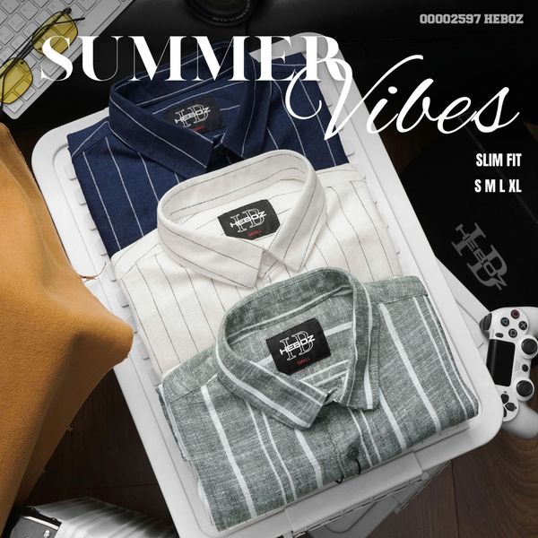  Áo sơ mi nam Heboz ngắn tay stripped linen 3M - 00002597 
