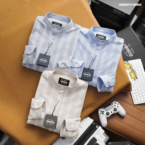  Áo sơ mi nam Heboz cổ trụ ox stripped 3M - 00002573 