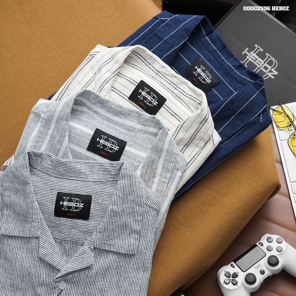  Áo sơ mi nam Heboz cổ pijama linen stripped 4M - 00002596 