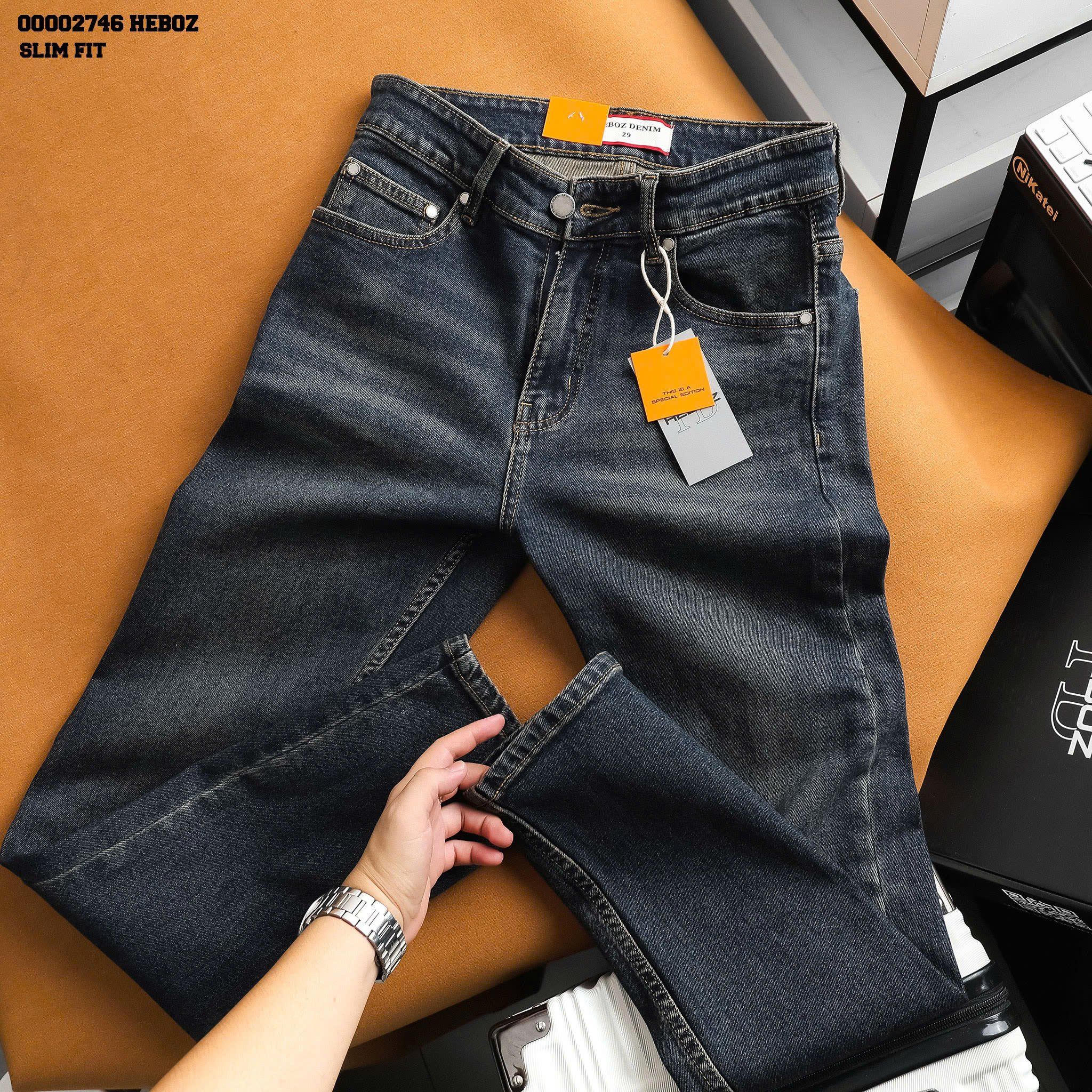  Quần jean nam Heboz dáng slim trơn D043 - 00002746 