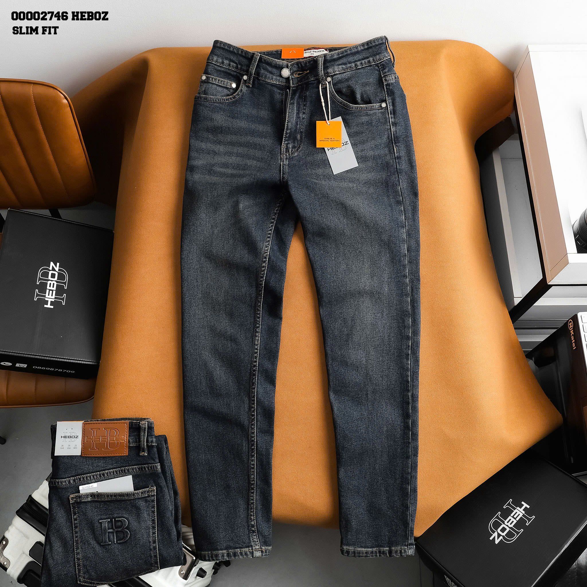  Quần jean nam Heboz dáng slim trơn D043 - 00002746 