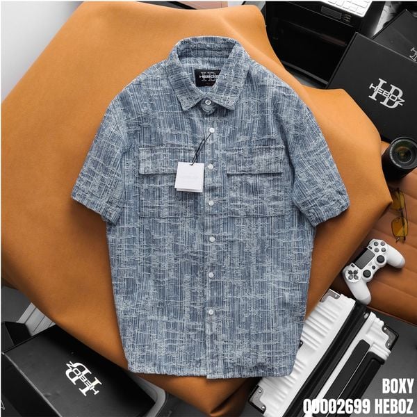  Áo sơ mi nam Heboz tay ngắn Jacquard 2 túi nắp 2M - 00002699 