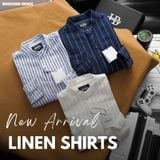  Áo sơ mi nam Heboz cổ trụ stripped linen 3M - 00002598 