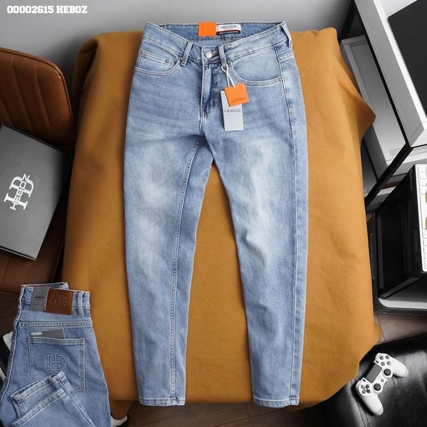  Quần jean nam Heboz dáng slim trơn D008 - 00002615 