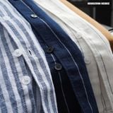  Áo sơ mi nam Heboz cổ trụ stripped linen 3M - 00002598 