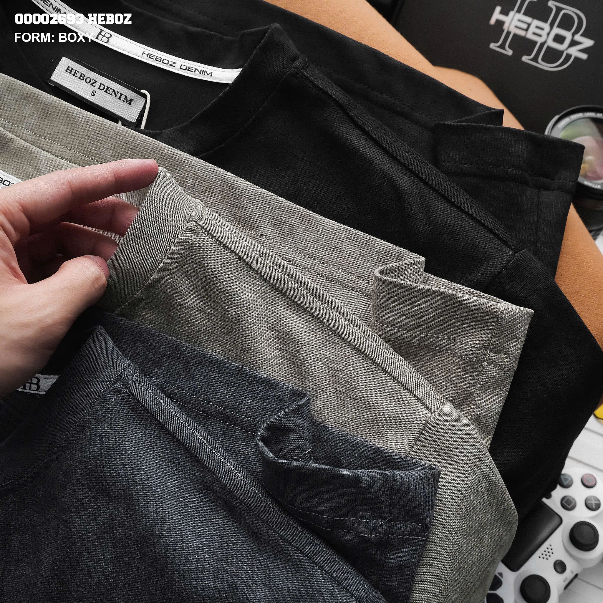  Áo thun nam Heboz wash chữ khối 3M - 00002693 