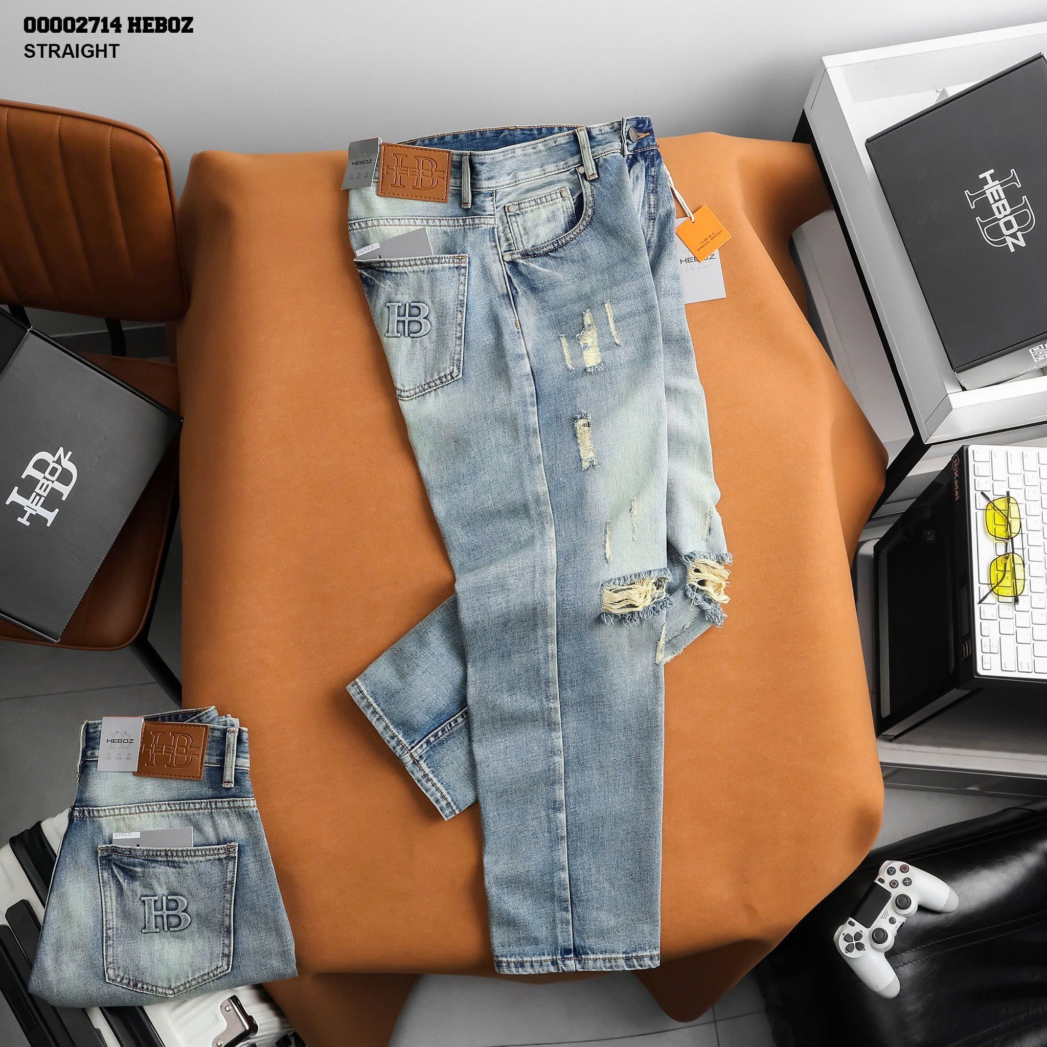  Quần jean nam Heboz dáng suông rách D028 - 00002714 