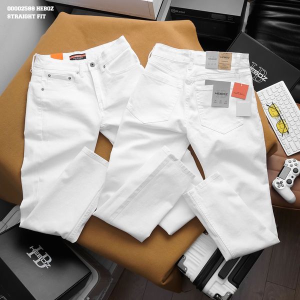  Quần jean nam Heboz trắng dáng straight - 00002588 