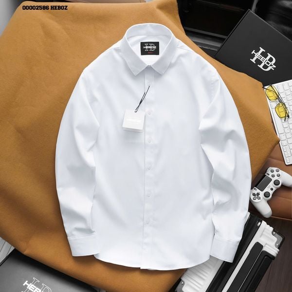 Áo sơ mi nam Heboz trắng gân chéo nhỏ - 00002586 