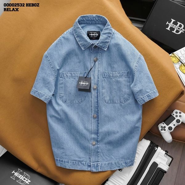  Áo sơ mi nam Heboz denim ngắn tay relax 2M - 00002532 