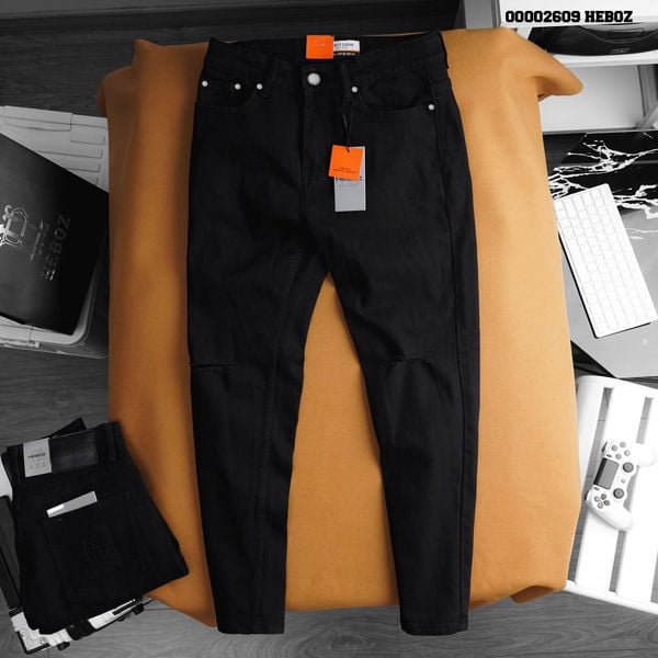  Quần jean nam HEBOZ form slim rách gối D004 - 00002609 