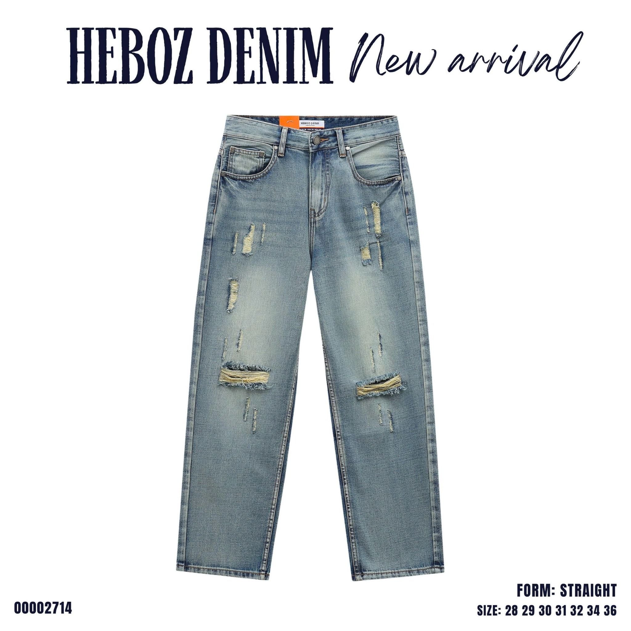  Quần jean nam Heboz dáng suông rách D028 - 00002714 