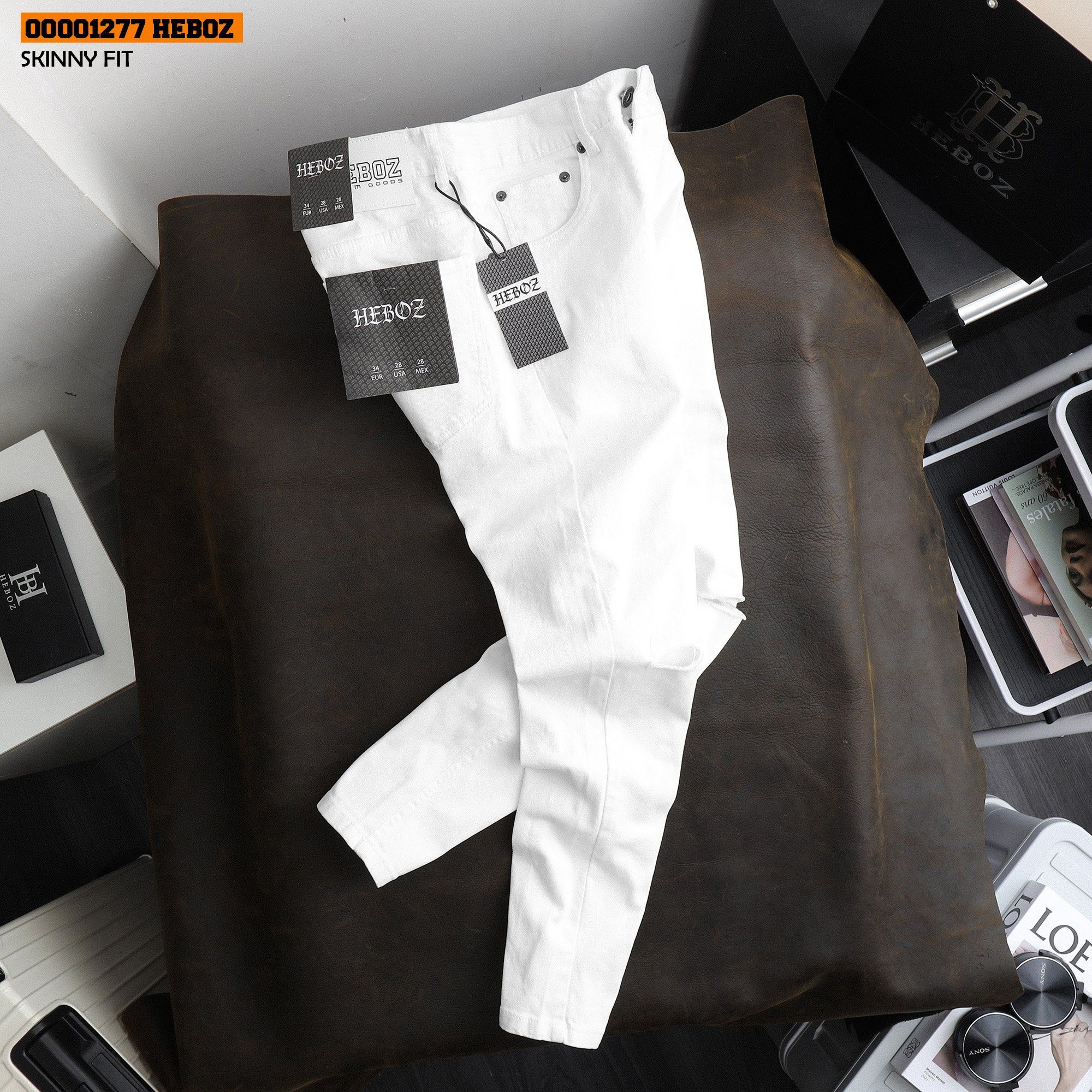  Quần jean trắng rách skinny Heboz - 00001277 