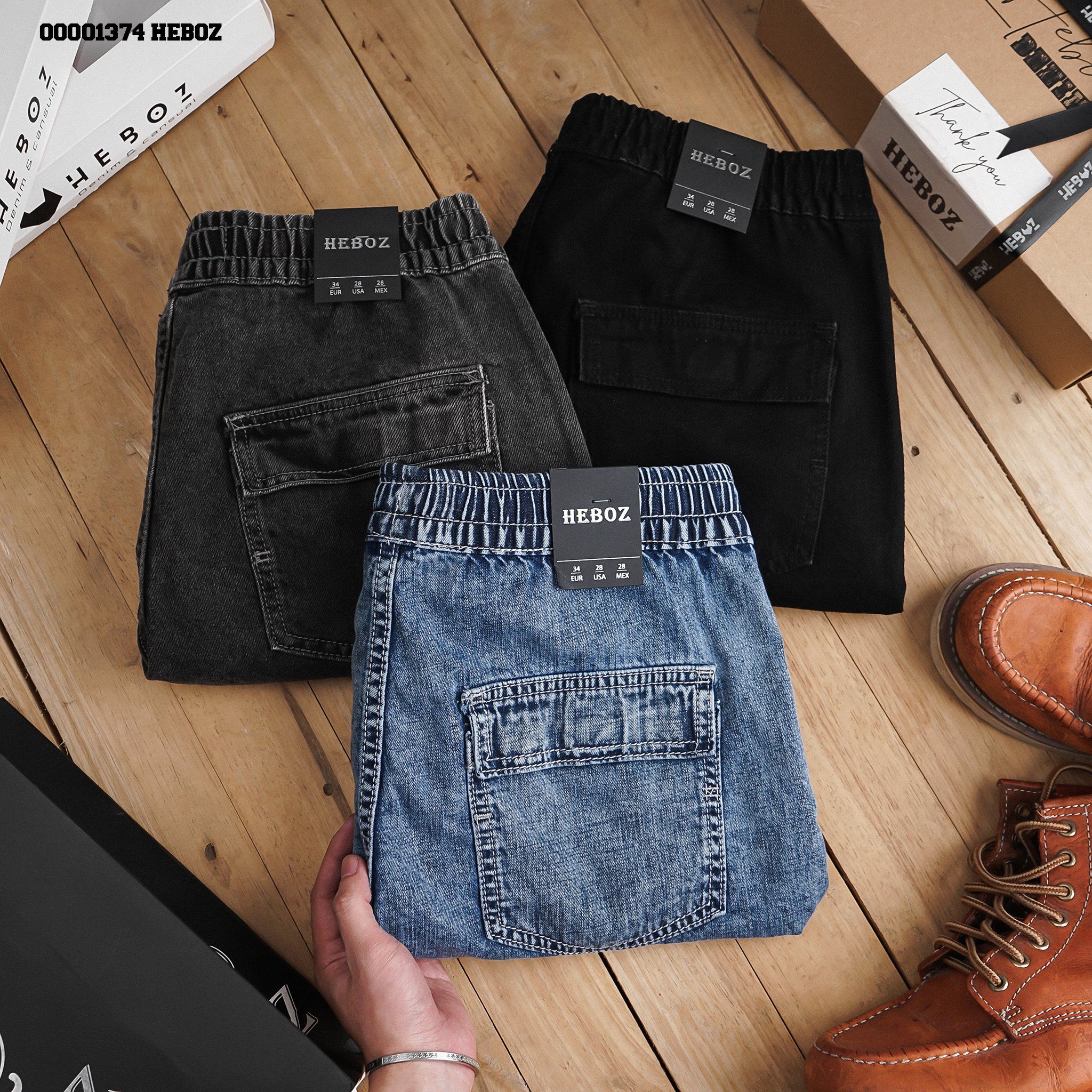  Quần short jean lưng thun Heboz 3M - 00001374 