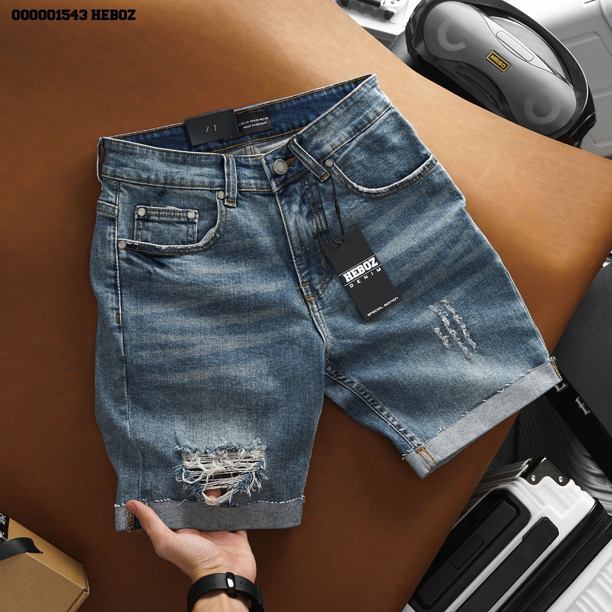  Quần short denim gập gấu hieu ung Heboz 6M - 00001543 