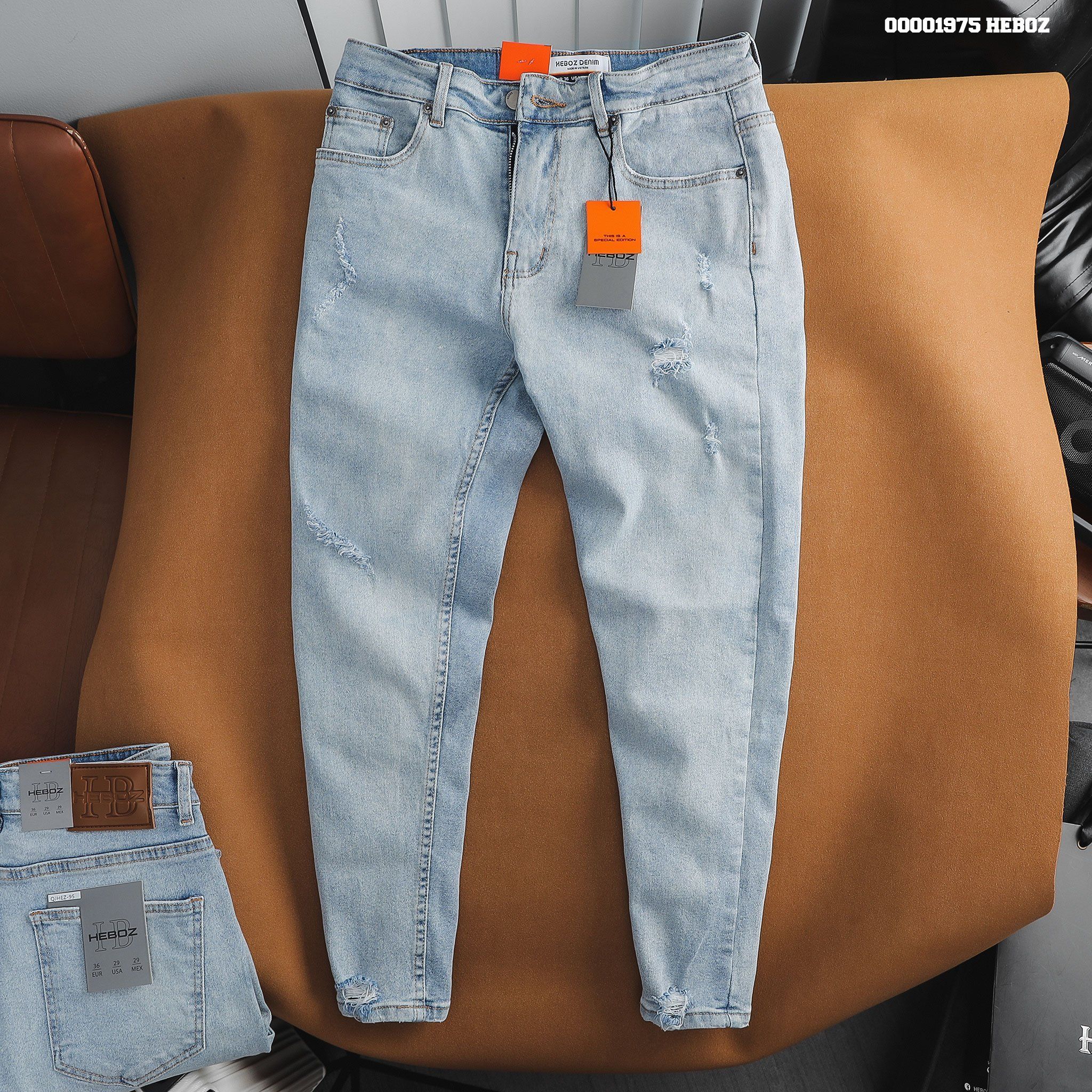  Quần jean basic slim Heboz 095 (rách) - 00001975 