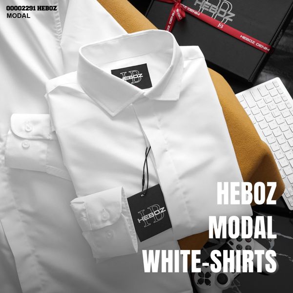  Áo sơ mi nam Heboz trắng giấu cúc cotton nến - 00002291 