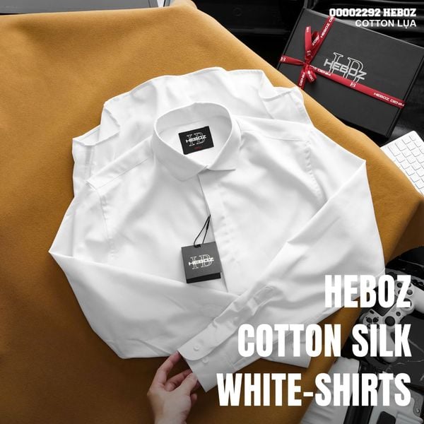  Áo sơ mi nam Heboz trắng giấu cúc lụa - 00002292 