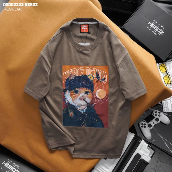  Áo thun nam Heboz print Cat (NÂU) - 00002323 