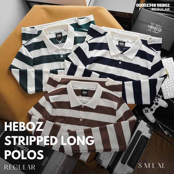  Áo polo nam Heboz dài tay stripped 3M - 00002348 
