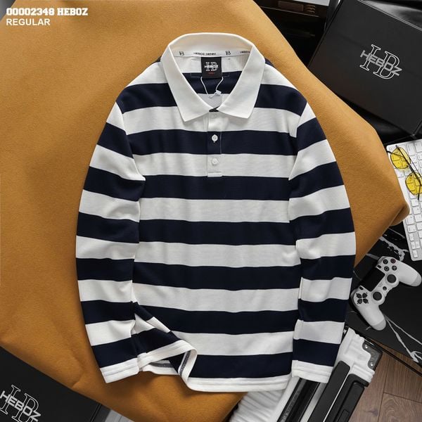  Áo polo nam Heboz dài tay stripped 3M - 00002348 