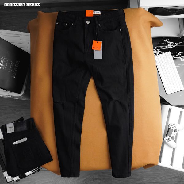  Quần jean nam Heboz đen rách gối 076 - 00002387 