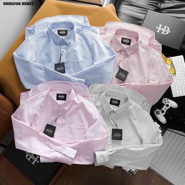  Áo sơ mi nam Heboz oxford stripped Pocket 4M - 00002416 