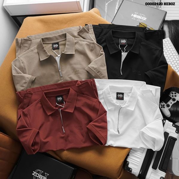  Áo polo nam Heboz dây kéo trơn 4M - 00002420 